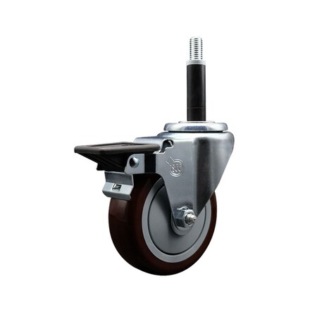 Service Caster 4'' Maroon Poly Swivel 3/4'' Expanding Stem Caster with Brake SCC-EX20S414-PPUB-MRN-PLB-34